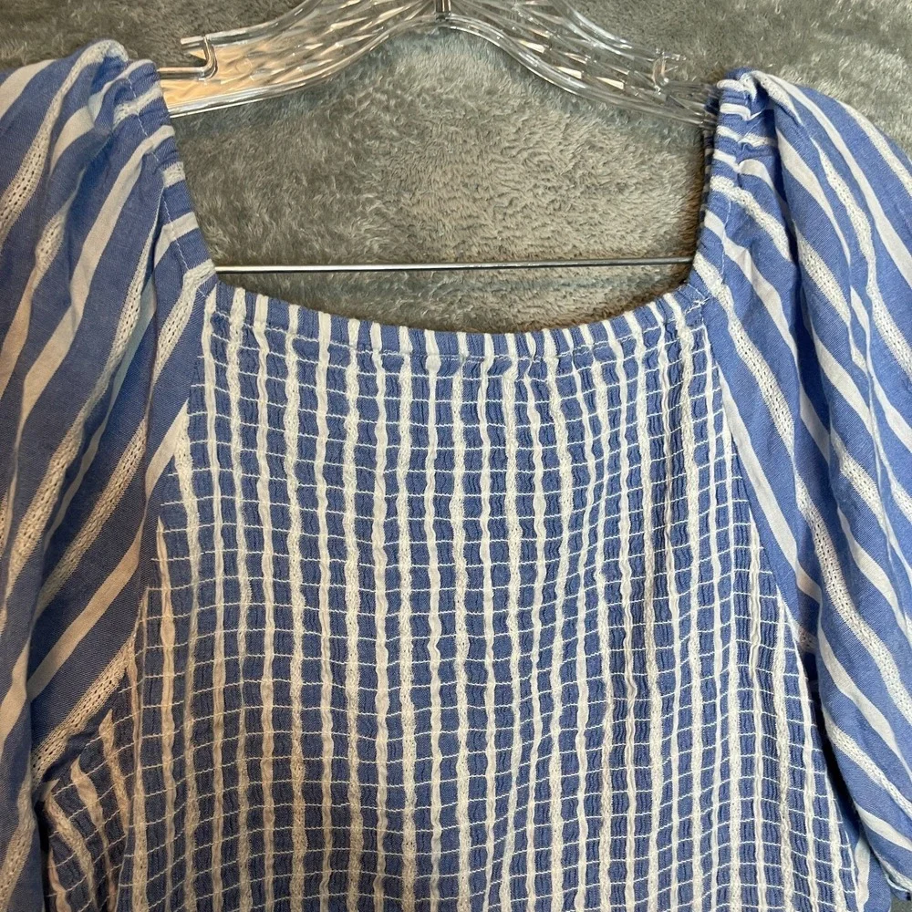 Old Navy Women Nautical Coastal Puff Sleeve Smocked Striped Wrap Blouse Top M